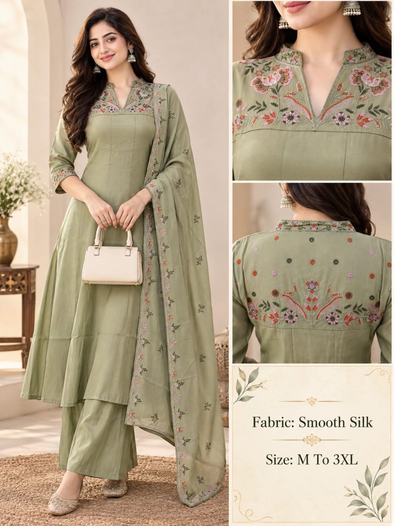 Ff Soft Silk Thread Work Kurti With Bottom Dupatta
